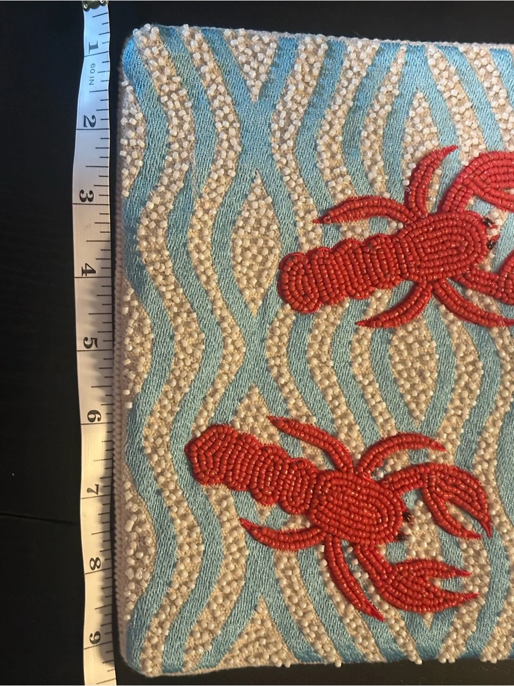 Beaded Lobster Wristlet Clutch in Turquoise, Cream and Red